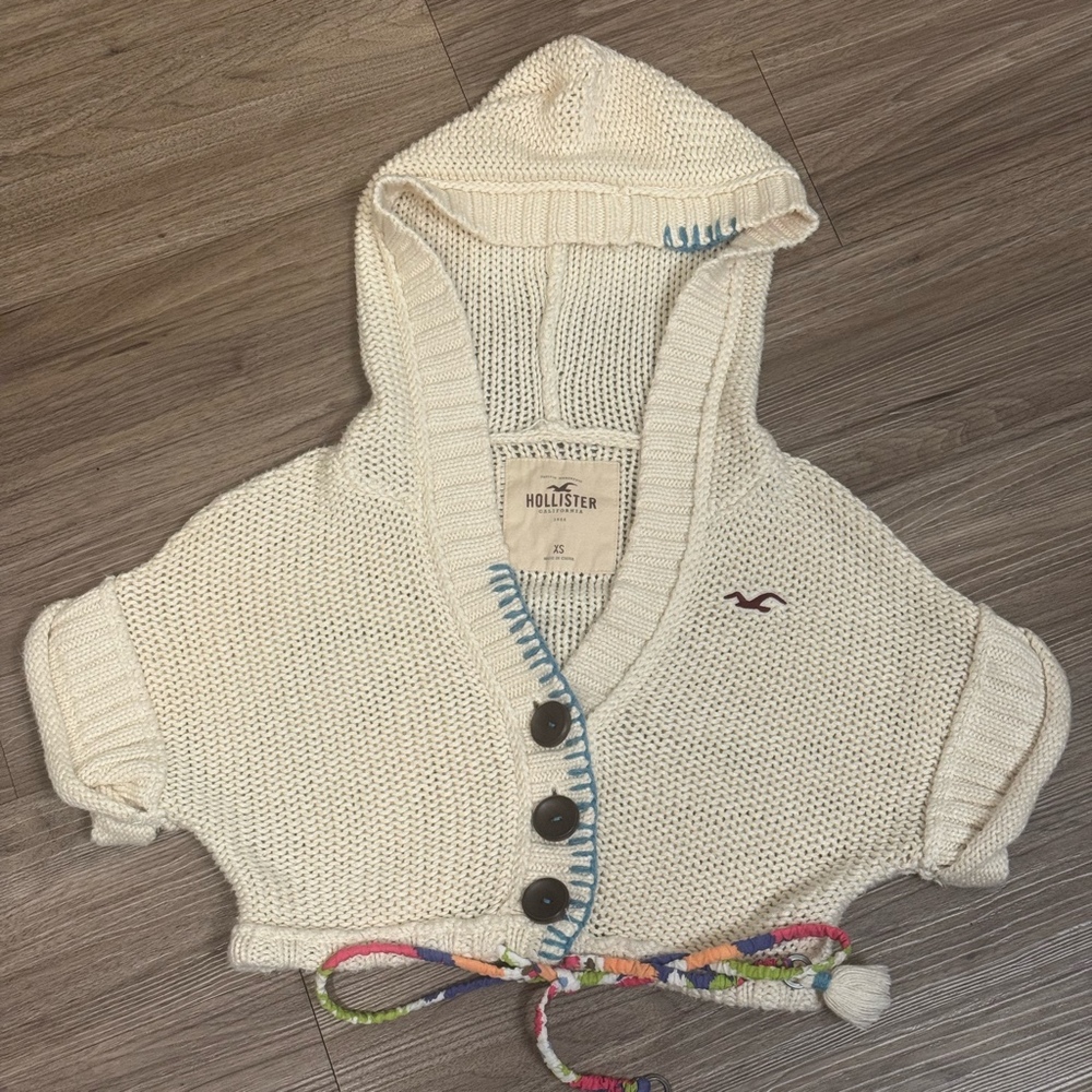 Y2K Hollister Cropped Hooded Cardigan Sweater Size XS